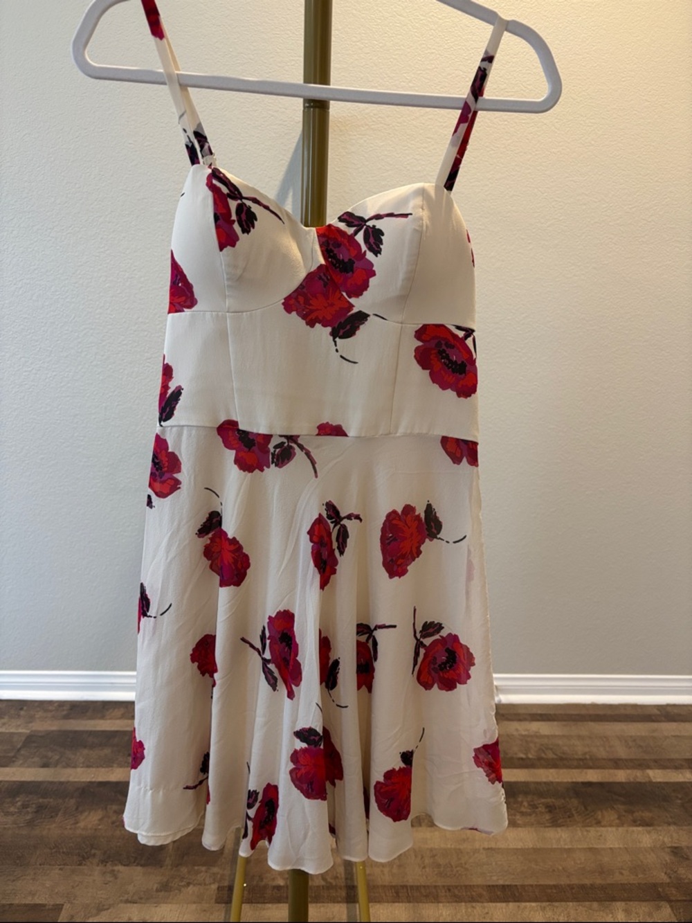 Marciano White Mini Dress with Red Floral Print